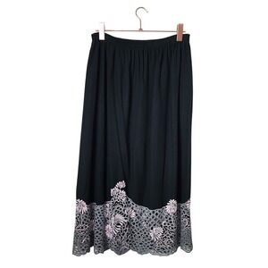 BALI EMERALD Black Midi Skirt Whimsigoth Goth Crochet Floral Cutwork cottagecore
